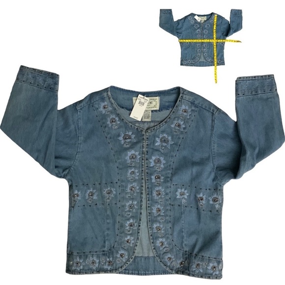 Tantrums Vintage Denim Jacket Womens Boho Embroidered Studded NWT Size Medium - Picture 1 of 16